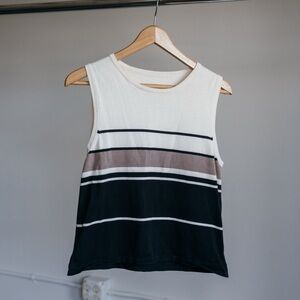 Striped Vest - Black, White, and Beige